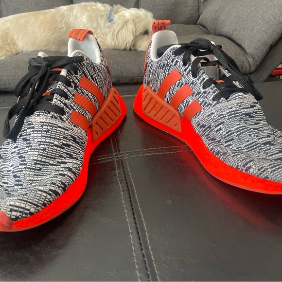 Adidas NMD_R2 Runner Boost White Grey Orange CQ0720 M-10 Customized Neon Orange - Picture 4 of 8